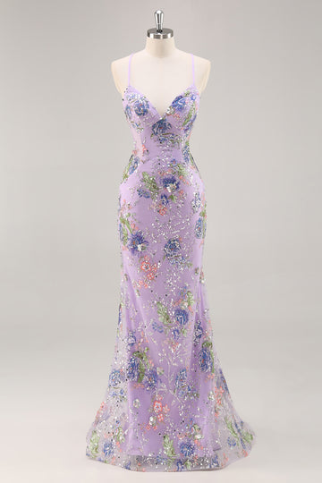 Sparkly Lilac Mermaid Appliqued Prom Dress with Sequins